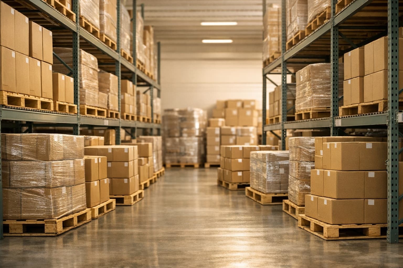 Warehouse aisle with inventory